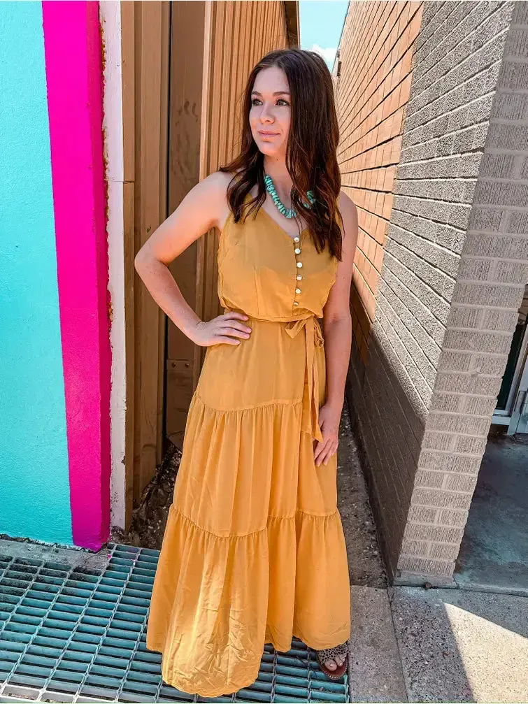 Callie Drop Waist Maxi Dress : Mustard